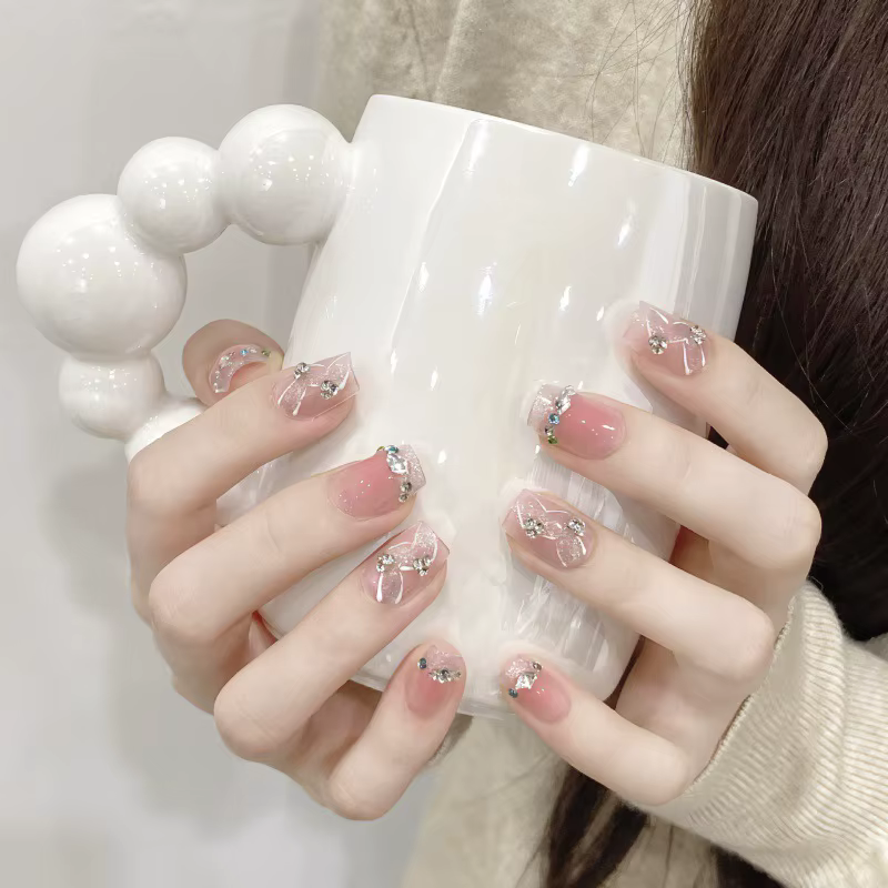 10 faux ongles autocollants œil de chat colorés avec motif papillon brillant