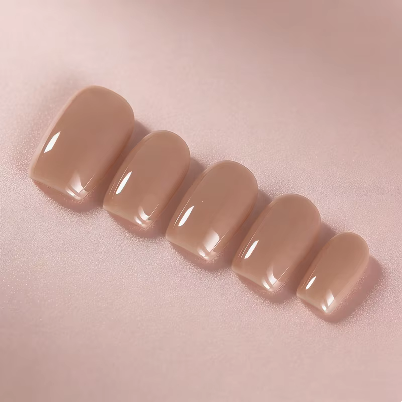 10 pièces couleur chair thé au lait presse sur ongles brillant court carré faux