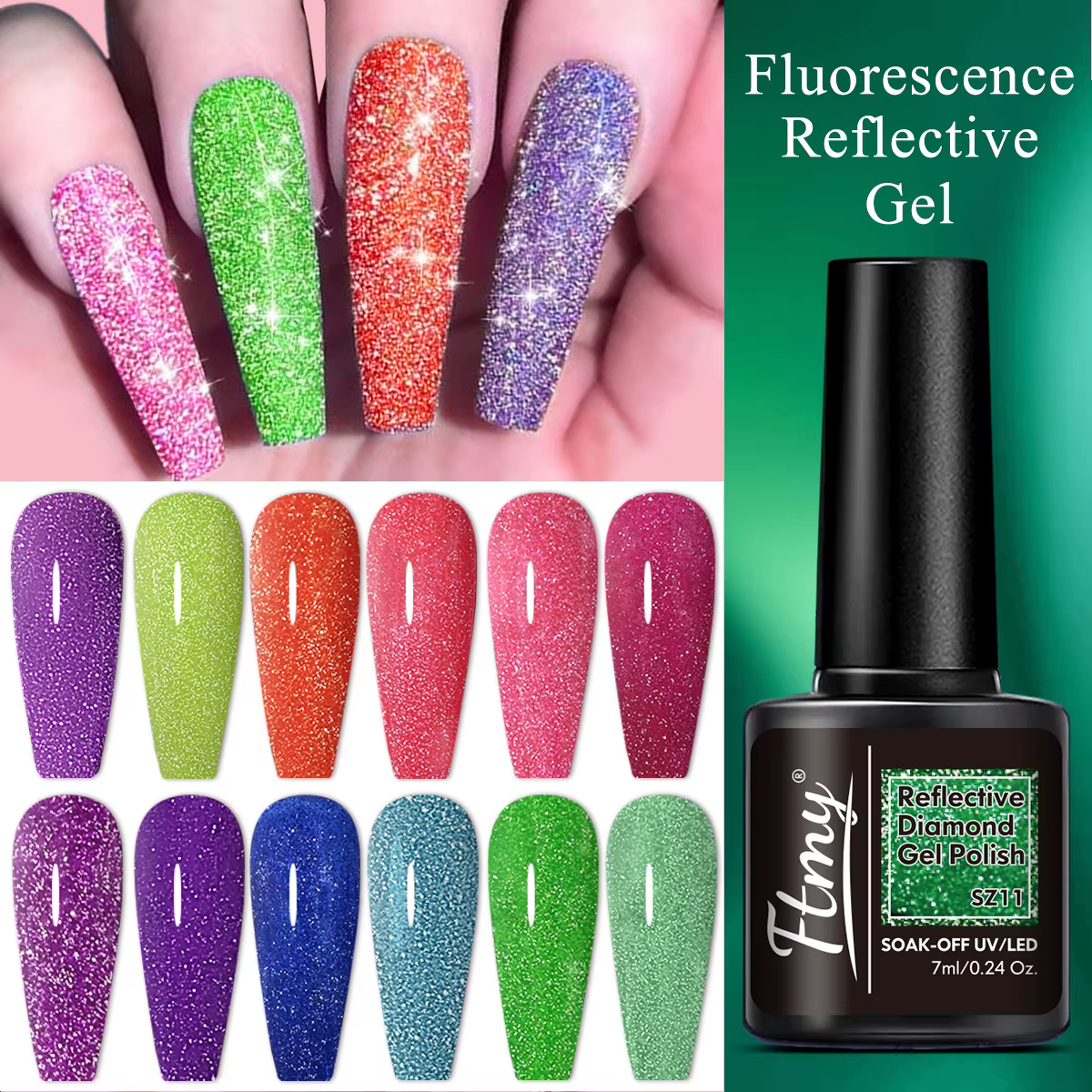 Lot de 10 vernis à ongles gel pailleté - Vernis brillant