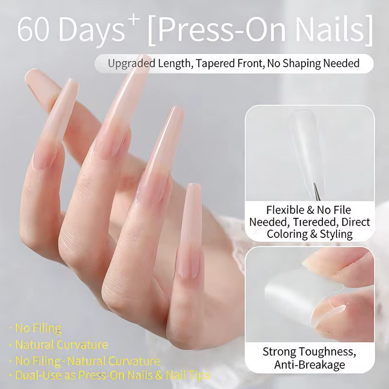 240/510 Pièces Faux Ongles Stiletto Sculptés Couverture Complète Givrés Transparents à Coller pour Salon