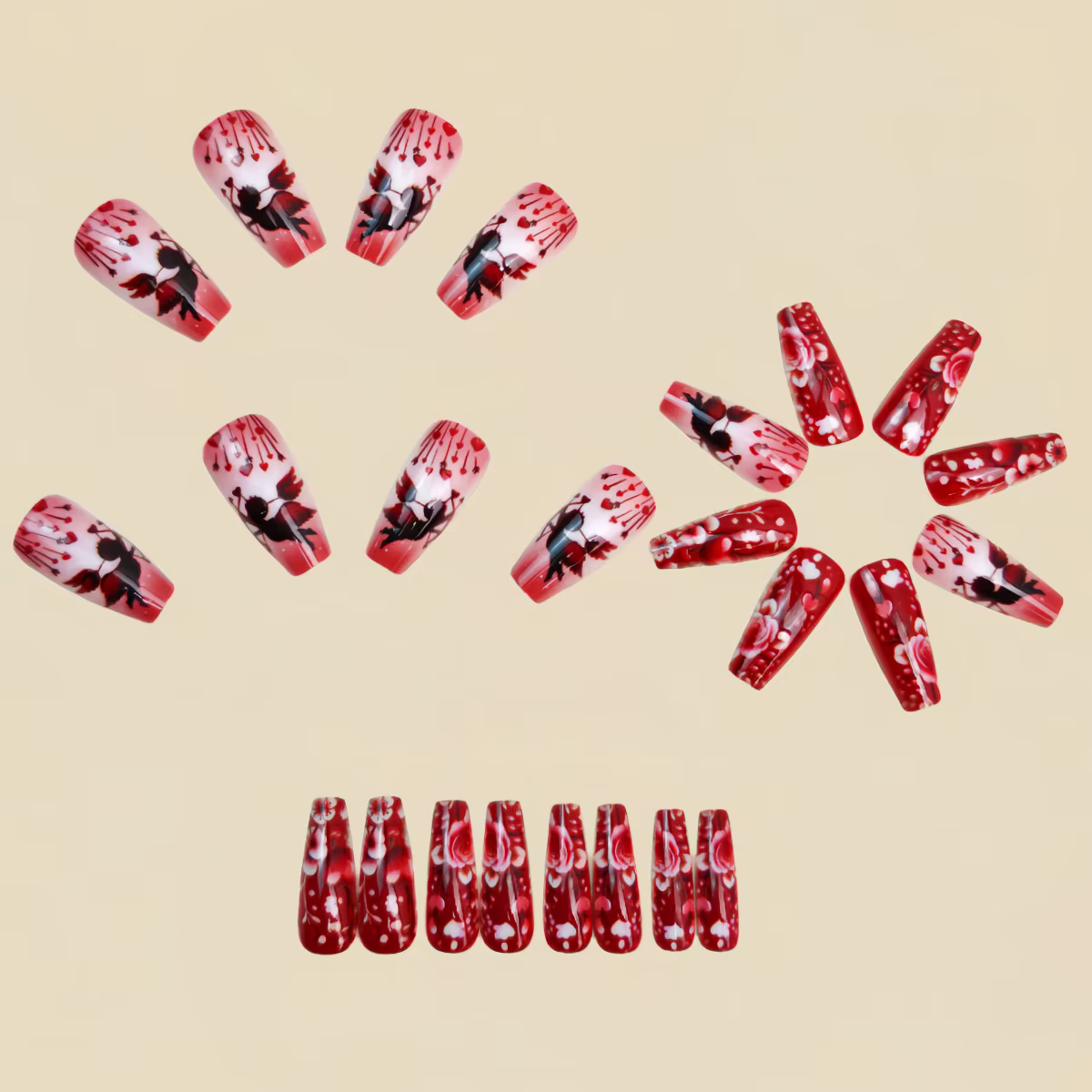 Faux ongles mi-longs pour la saint-valentin