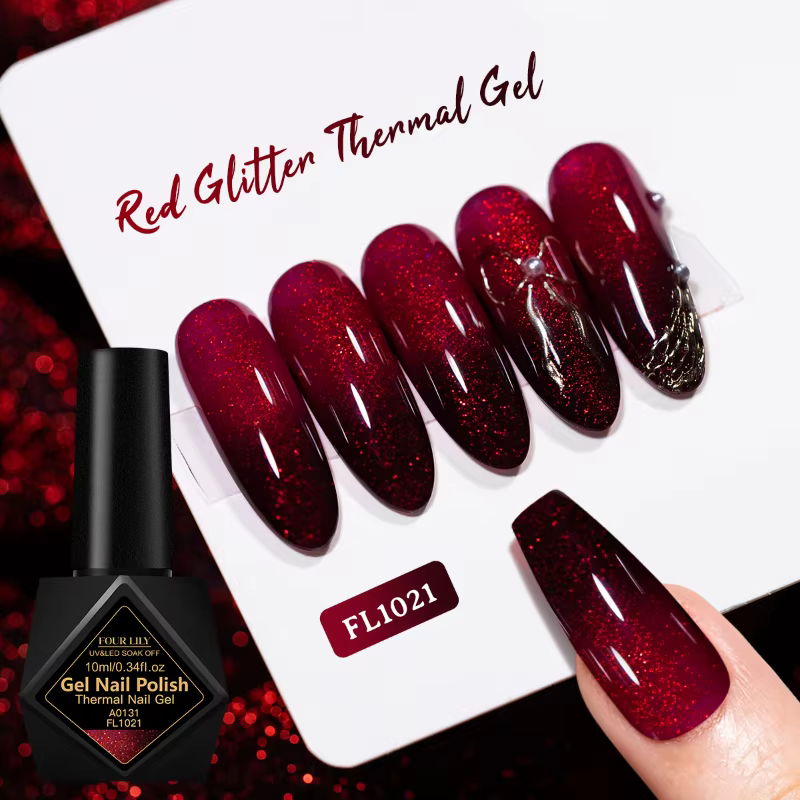 Vernis à ongles thermique à paillettes rouges 10 ml