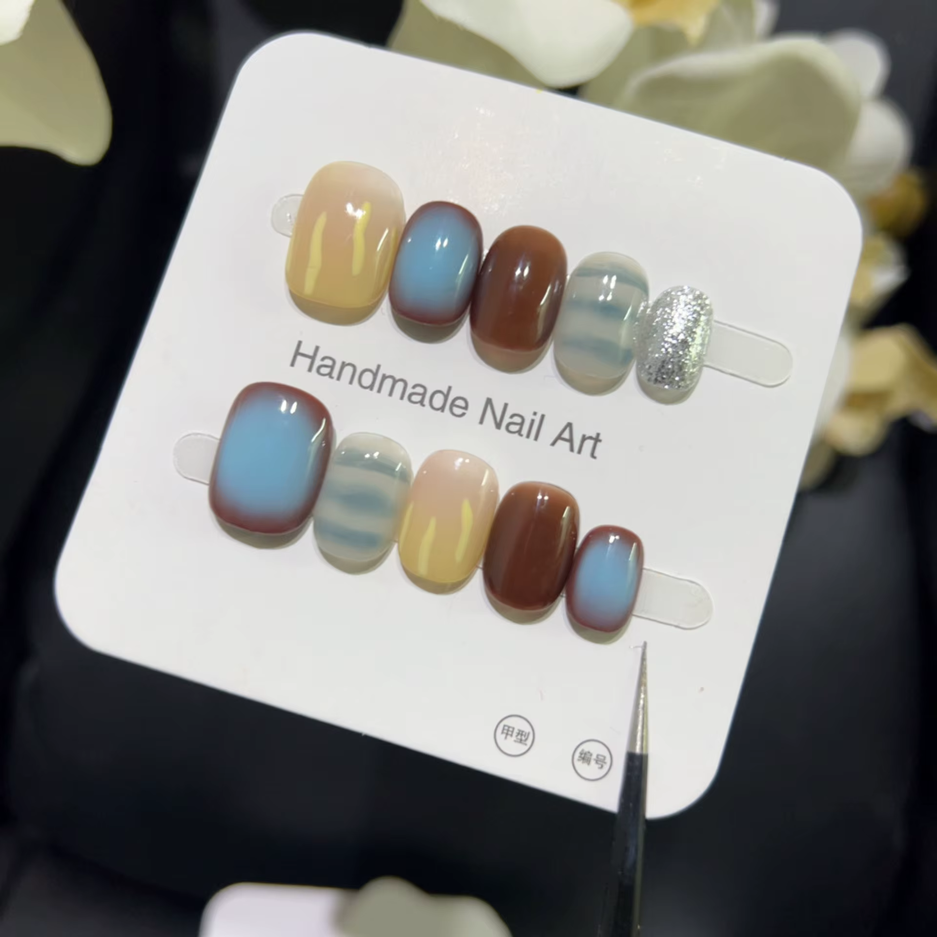 10 pièces bleu Blush court carré rond fait à la main Pres sur les ongles doux coloré dégradé mignon français faux