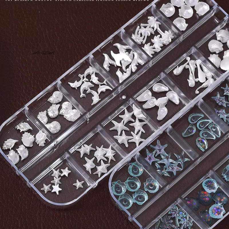 12 grilles/boîte 3D Nail Art breloques aurore coquilles étoile de mer queue de sirène accessoire pour rêveur océanique manucure Look