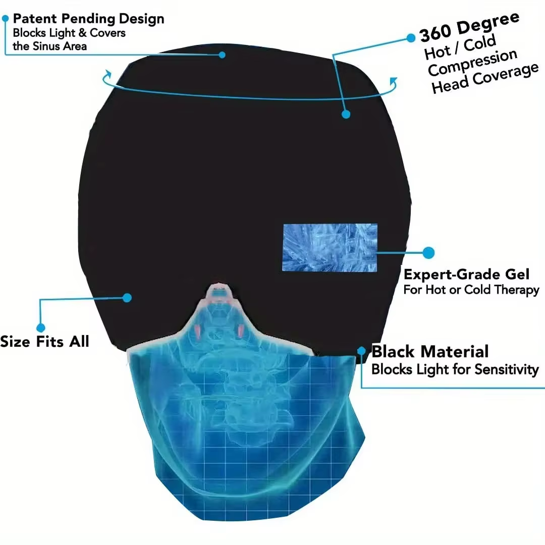 Chapeau anti-migraine, chapeau contre les maux de tête, thérapie par le gel chaud et froid, bonnet de glace pour soulager la douleur, masque pour les yeux, soulagement du stress et de la pression.