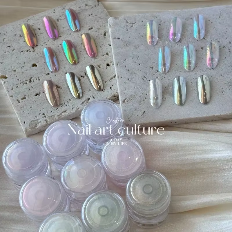 9 couleurs arc-en-ciel Aurora ciel royaume clair de lune poudre paillettes Chrome femmes Nail Art