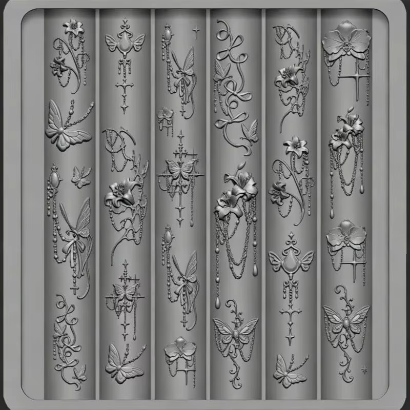 Moule à ongles élégant de style baroque avec motifs de nœuds et de papillons pour un nail art DIY tendance