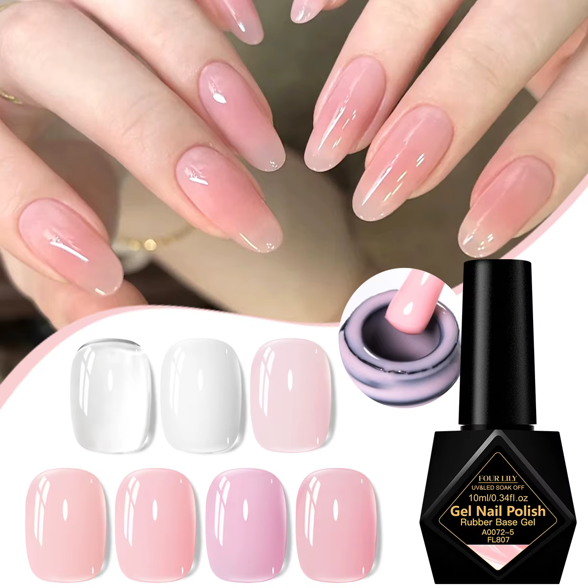 FOUR LILY 10ML vernis à ongles Gel à Base de caoutchouc rose nu couleur blanc laiteux Semi Permanent tremper UV LED