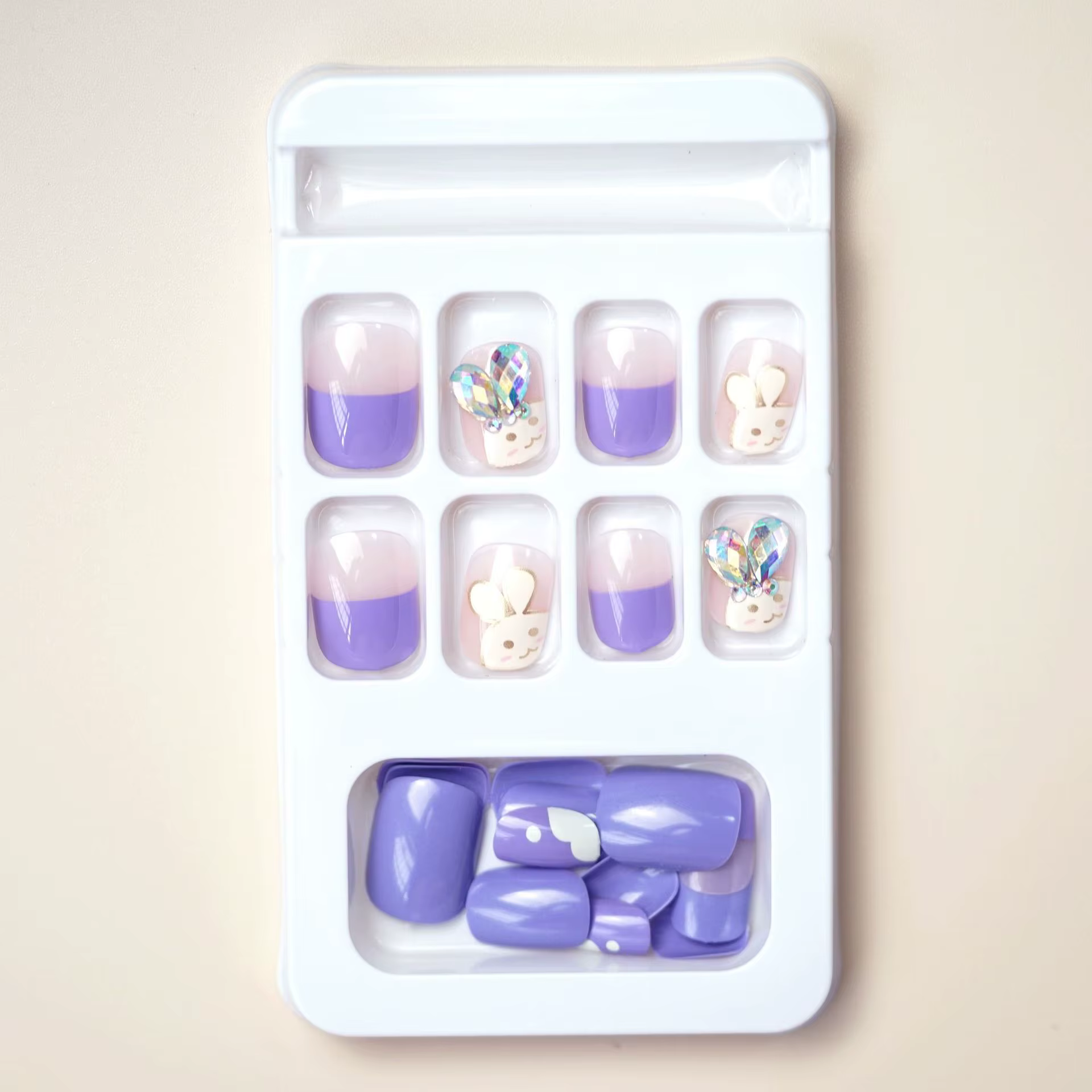 24P Taro violet lapin conception couverture complète faux ongles artificiels amovibles presse sur Nail Art acrylique
