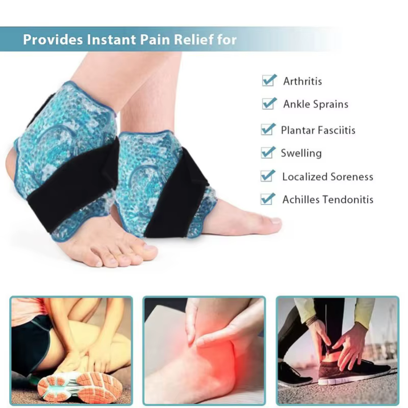 Compresse de gel réutilisable chaude et froide avec attelle réglable pour soulager les douleurs à la cheville et au genou