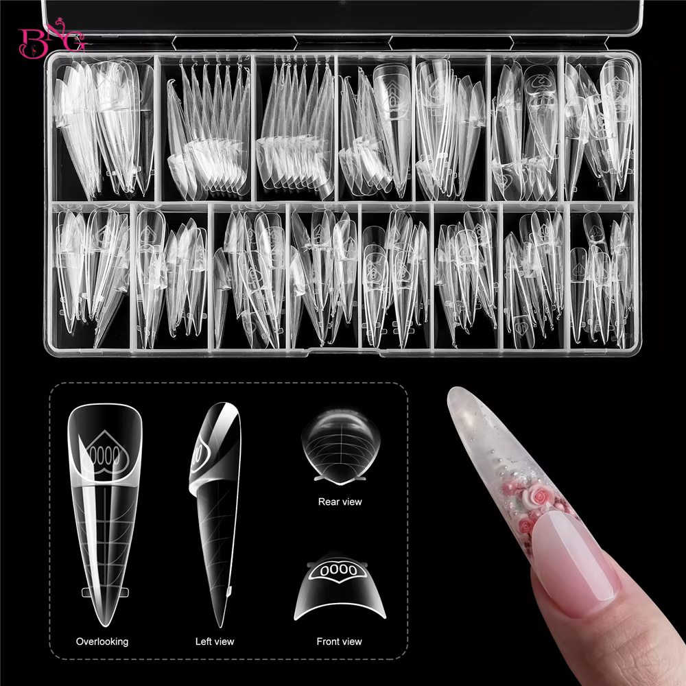 BNG Dual Forms pour Gel Constructeur, Formes Double Usage Stiletto, Carrées, French Space, pour Extension d'Ongles, 150 Pièces, Moules Acryliques Réutilisables