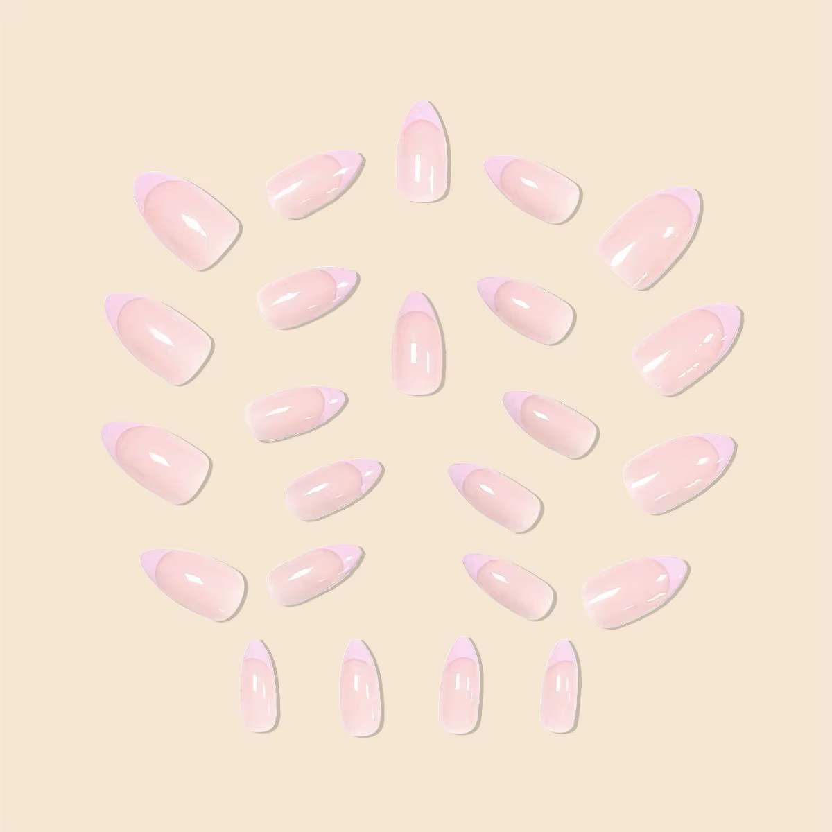 Mode femmes filles longue forme ovale français rose bordure rayures couverture complète portable faux ongles presse sur Nail Art 24 pièces/ensemble ﻿