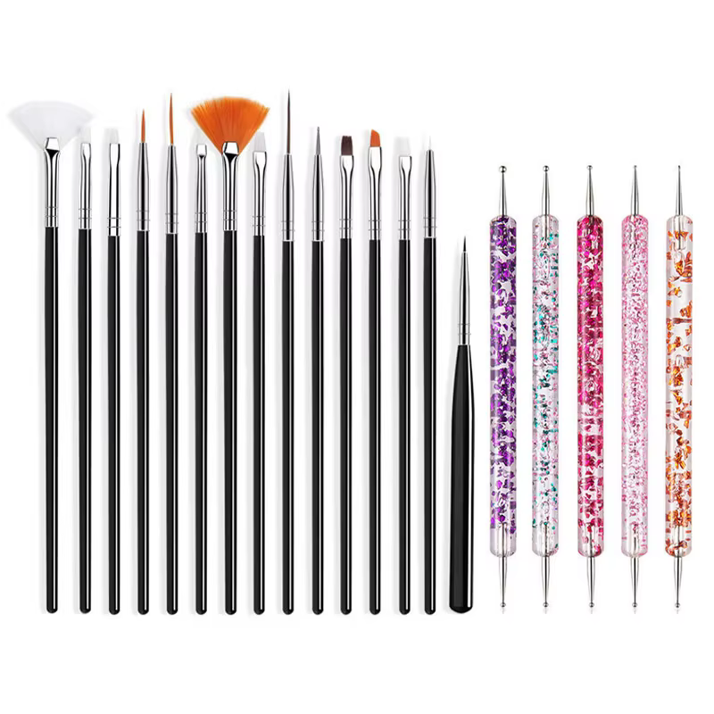 5/20 pièces Nail Art brosse conception pointe peinture dessin sculpture pointillage stylo FlatFan Liner acrylique Gel UV vernis manucure outils