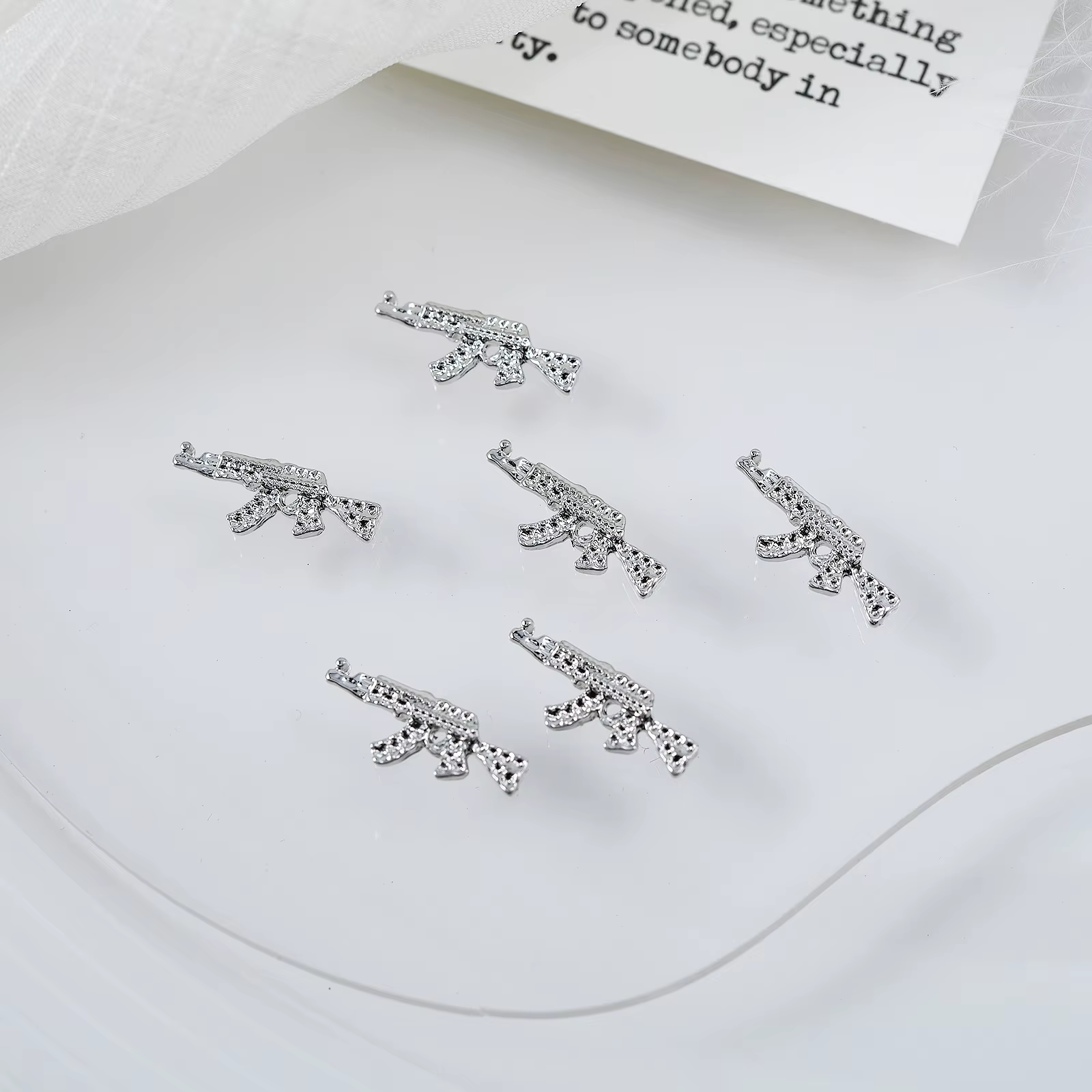 20 pièces de luxe rétro argent pistolet ongles breloques alliage