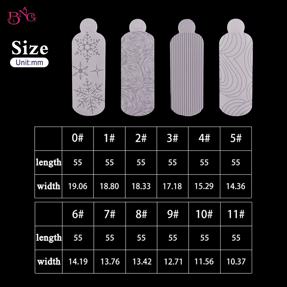 BNG 12 pièces ensemble de formes d'ongles de manucure française moules en Silicone à double autocollant pour une conception rapide pochoirs roses réutilisables avec motif de soulagement