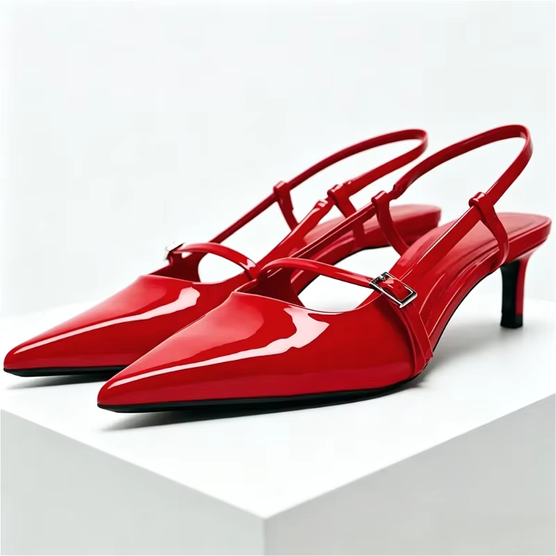 Sandales d'été Sexy à bout pointu pour femmes, talons hauts fins rouges, en cuir verni, sangle de voyage au dos, Mules, escarpins de mariage pour femmes