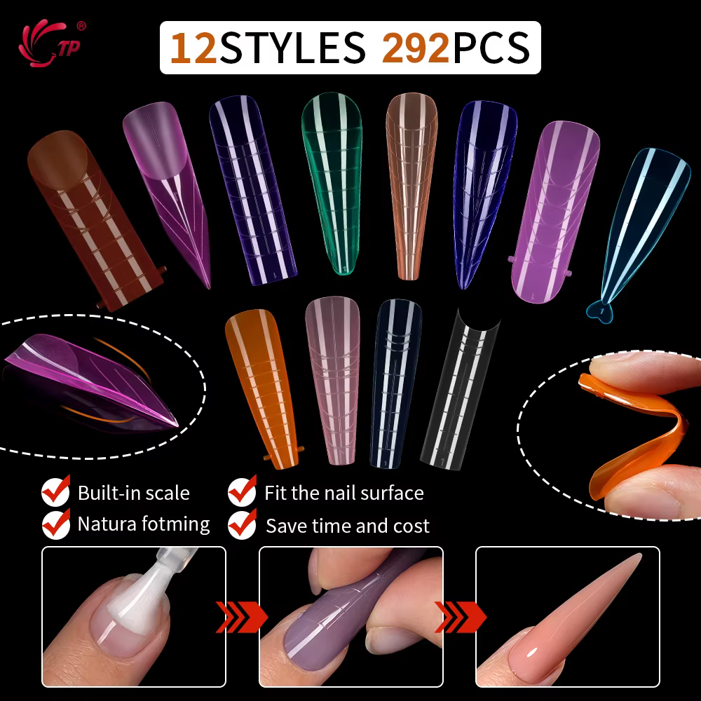 TP 292 pièces/boîte ongles double forme ensemble coloré acrylique Extension
