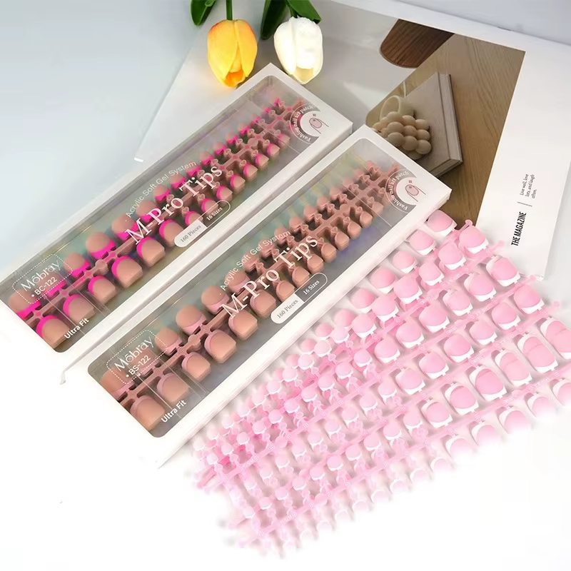 160 faux ongles à presser blancs et roses