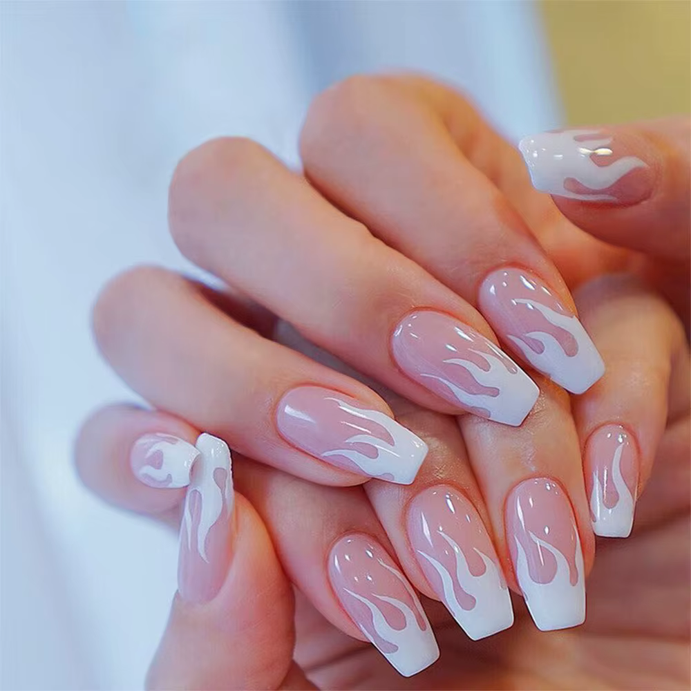 24 pièces/boîte charmant rose flamme longue Ballet faux ongles filles tête carrée couverture complète détachable fini