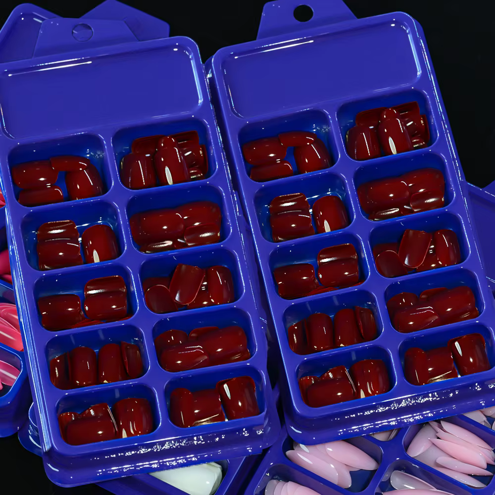 120 pièces cerise rouge court carré presse sur ongles 1 * boîte brillant