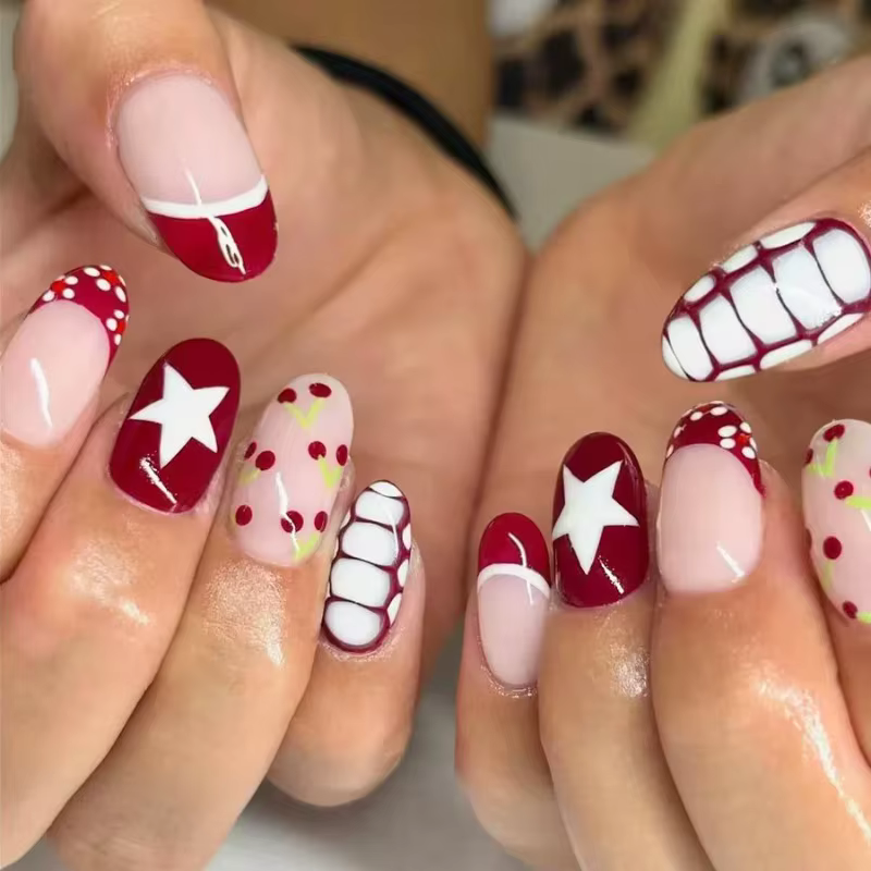 24 pièces à pois faux ongles doux Cool amande presse