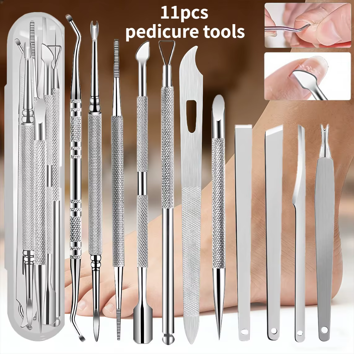Outil de pédicure en acier inoxydable, pour enlever les peaux mortes et les callosités, outils portables pour le soin des cuticules des pieds, soins professionnels des pieds, 1/10/11 pièces