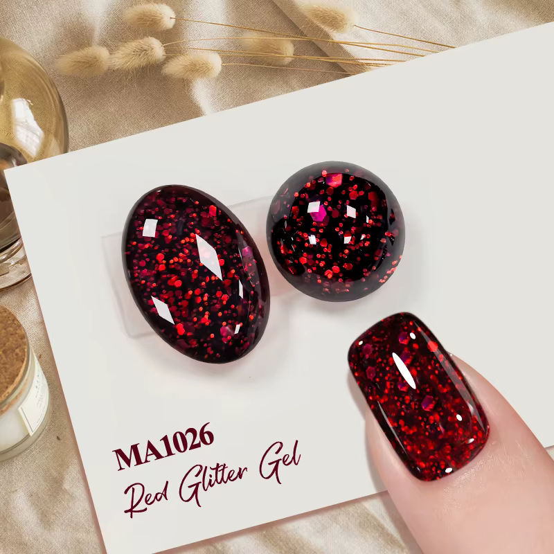 Vernis à ongles Gel rouge à paillettes scintillantes