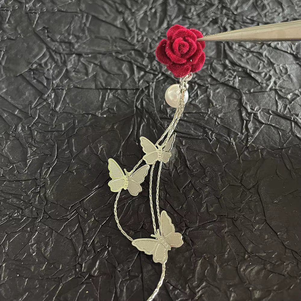 -Lord Rose-bijoux pour ongles chics, chaînes de fleurs en velours rouge, pendentifs, Niche Palace Court Vibe papillon, breloques en Gel UV, DIY, 404arts