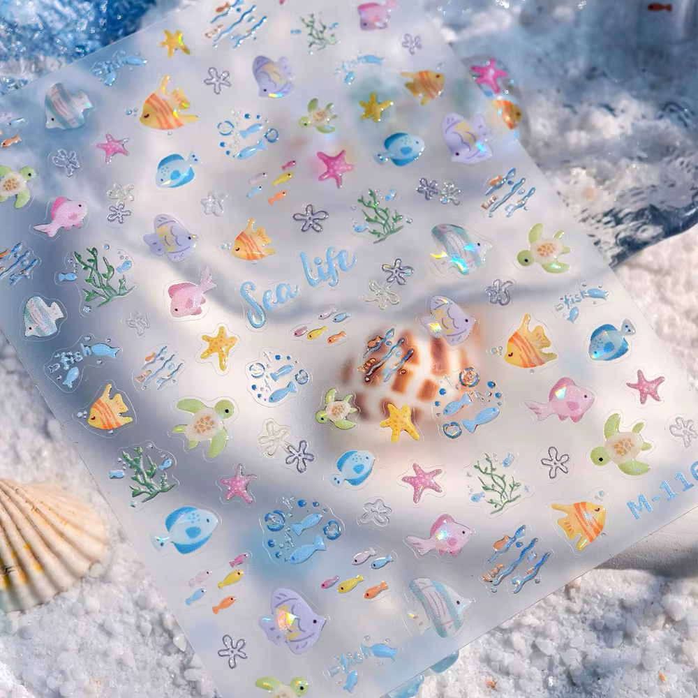 Autocollants pour ongles 5D de mer tropicale