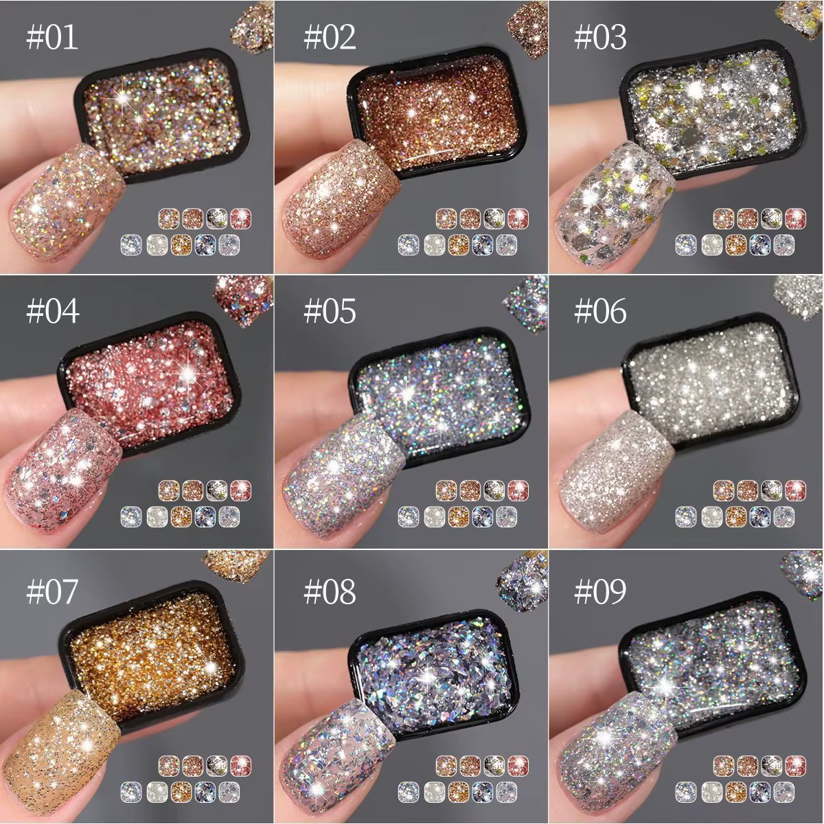 Gel à ongles diamanté neuf couleurs