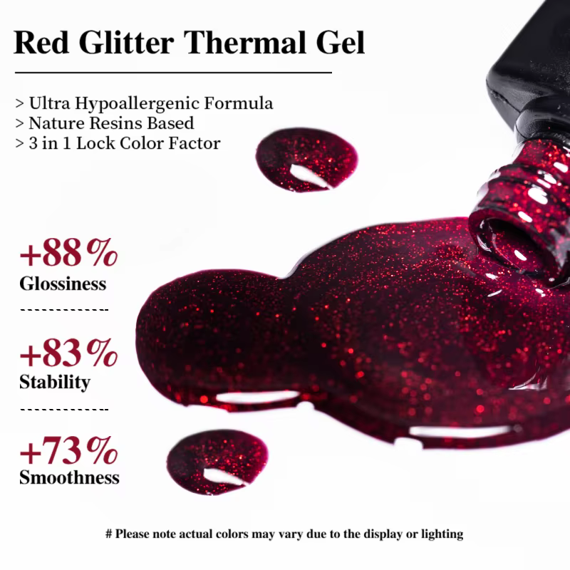 Vernis à ongles thermique à paillettes rouges 10 ml