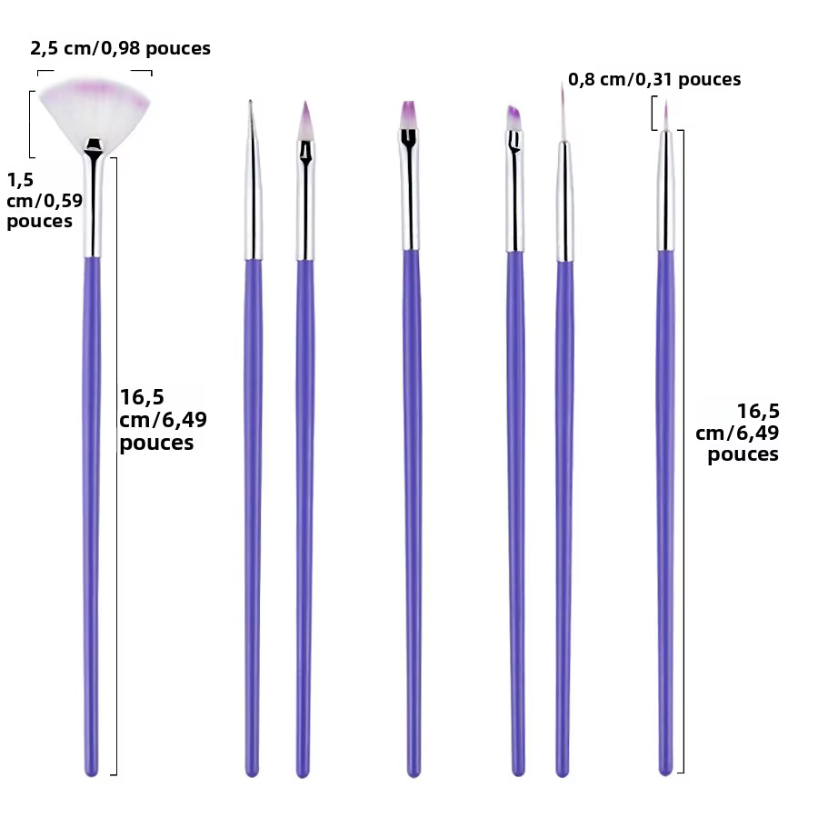 Ensemble de pinceaux pour Nail Art à manche violet