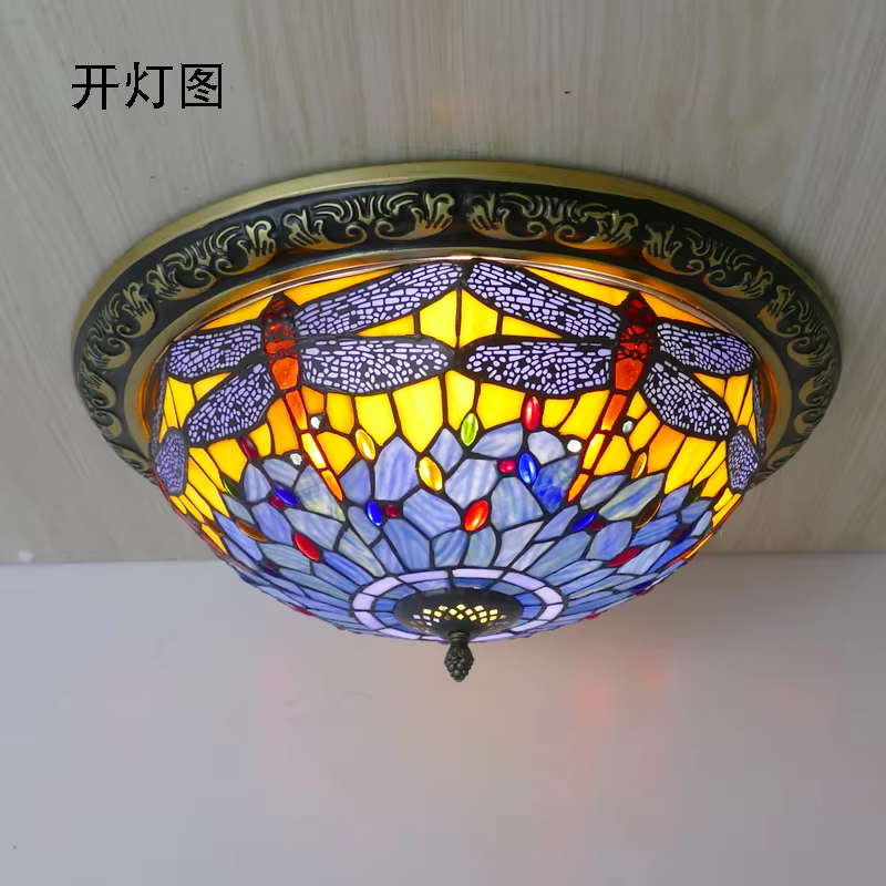 Plafonnier en verre coloré Tiffany, style américain rétro, pour chambre à coucher, bureau, hall d'entrée, balcon, lampe de décoration intérieure, luminaires