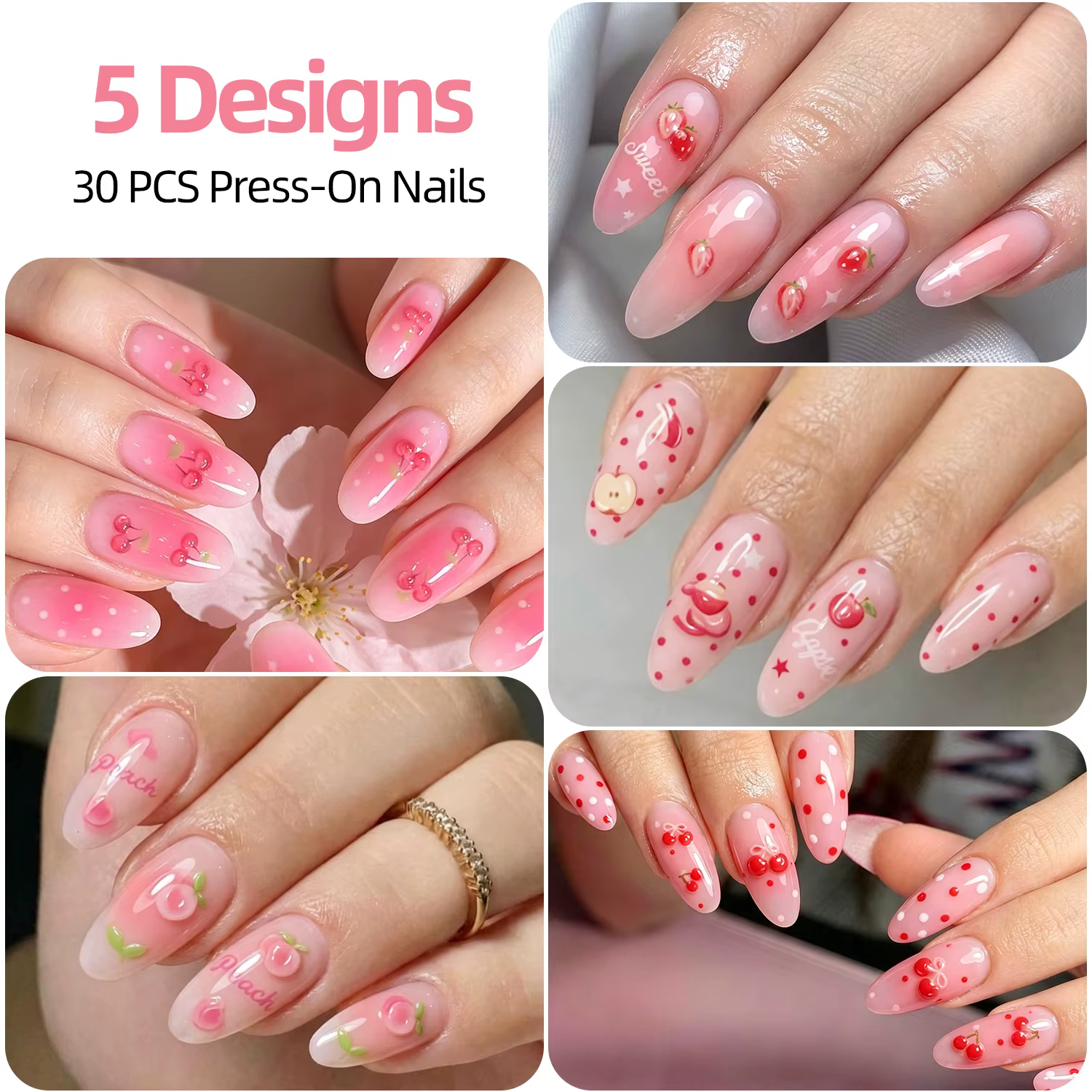 30 faux ongles à presser par feuille