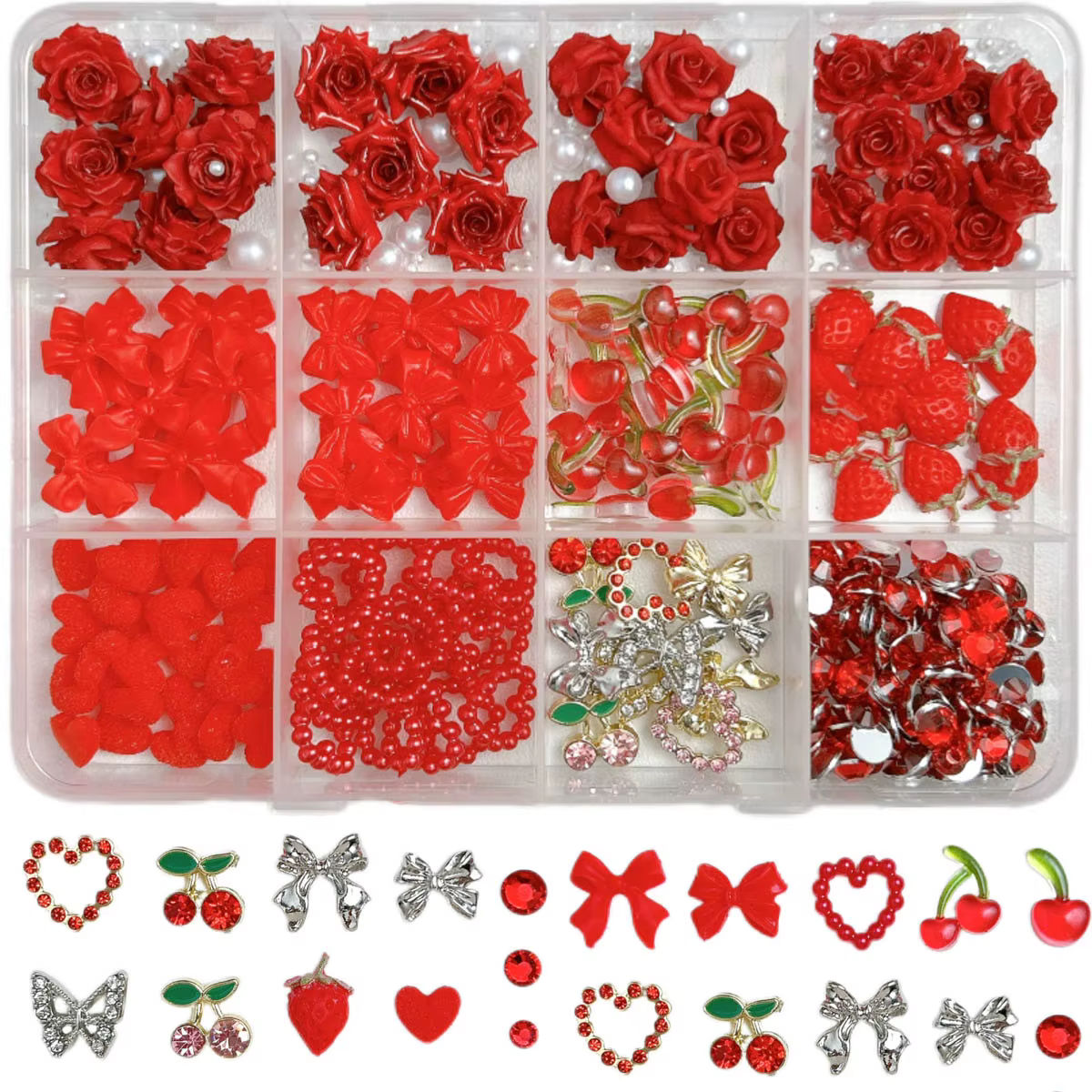 1 boîte de breloques pour ongles en résine de cerise simulée festive 3D