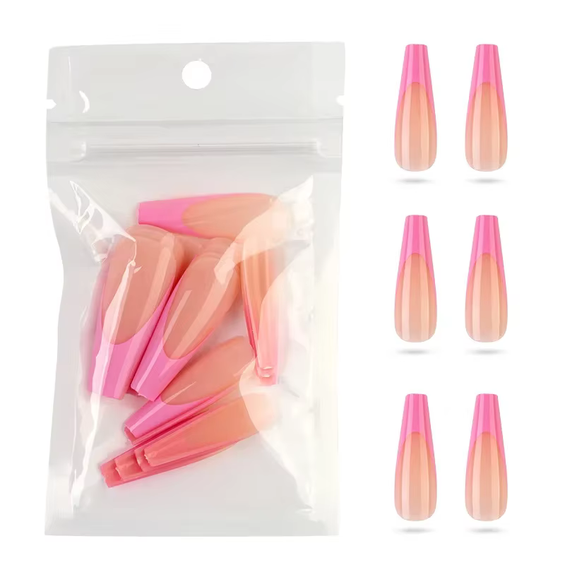 20 pièces/sac faux ongles longs cercueil français givré couverture complète