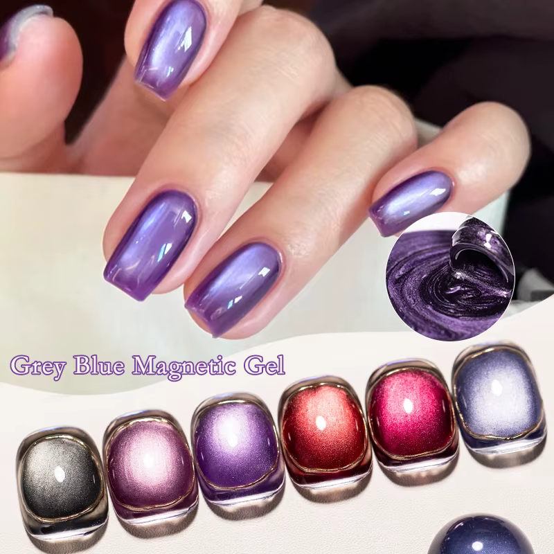 Vernis à ongles Gel magnétique chat gris bleu effet perle de verre Gel