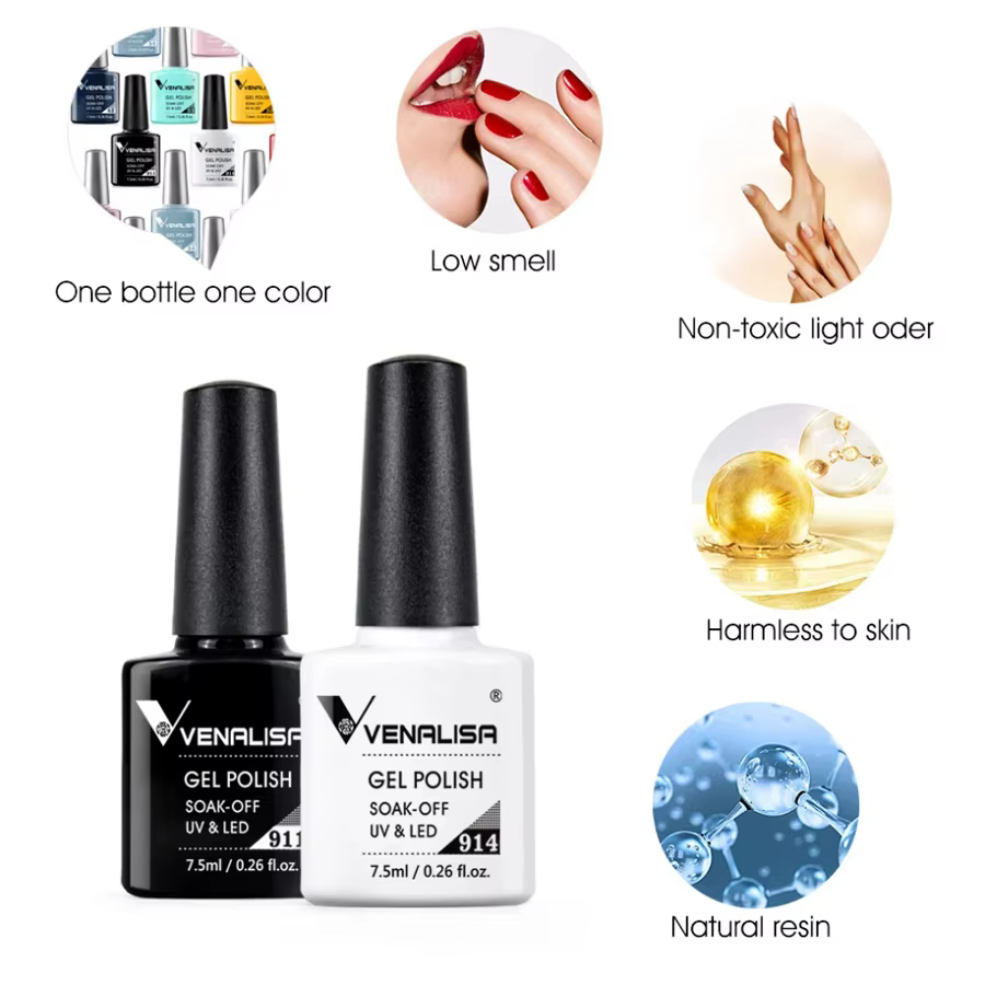 Venalisa vernis à ongles Semi Permanent Salon qualité TPO sans paillettes 7.5ml tremper UV LED