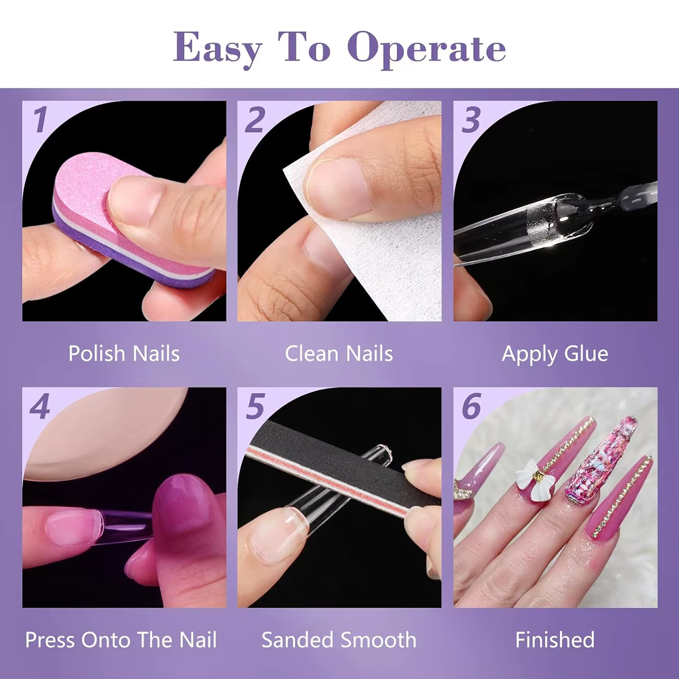 120 pièces faux ongles semi-givré clair cercueil