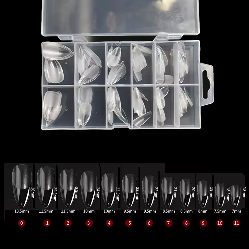 120 faux ongles semi-translucides transparents en forme de cercueil