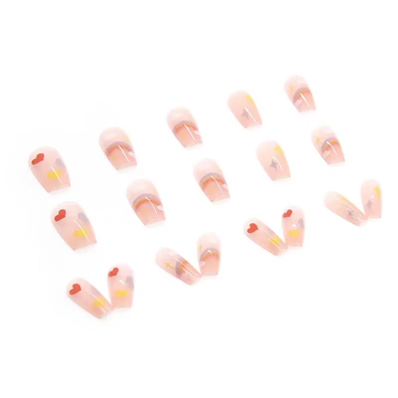 24P Faux Ongles Arc-en-ciel Mignons et Enfantins