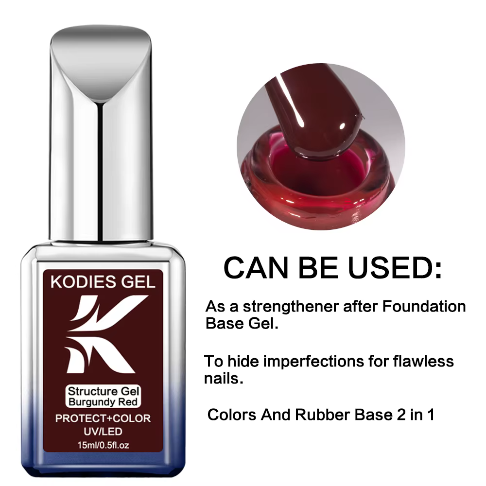 KODIES GEL vernis à ongles Gel à Base de caoutchouc rouge bordeaux 15ML Structure UV/LED vin d'hiver couleur