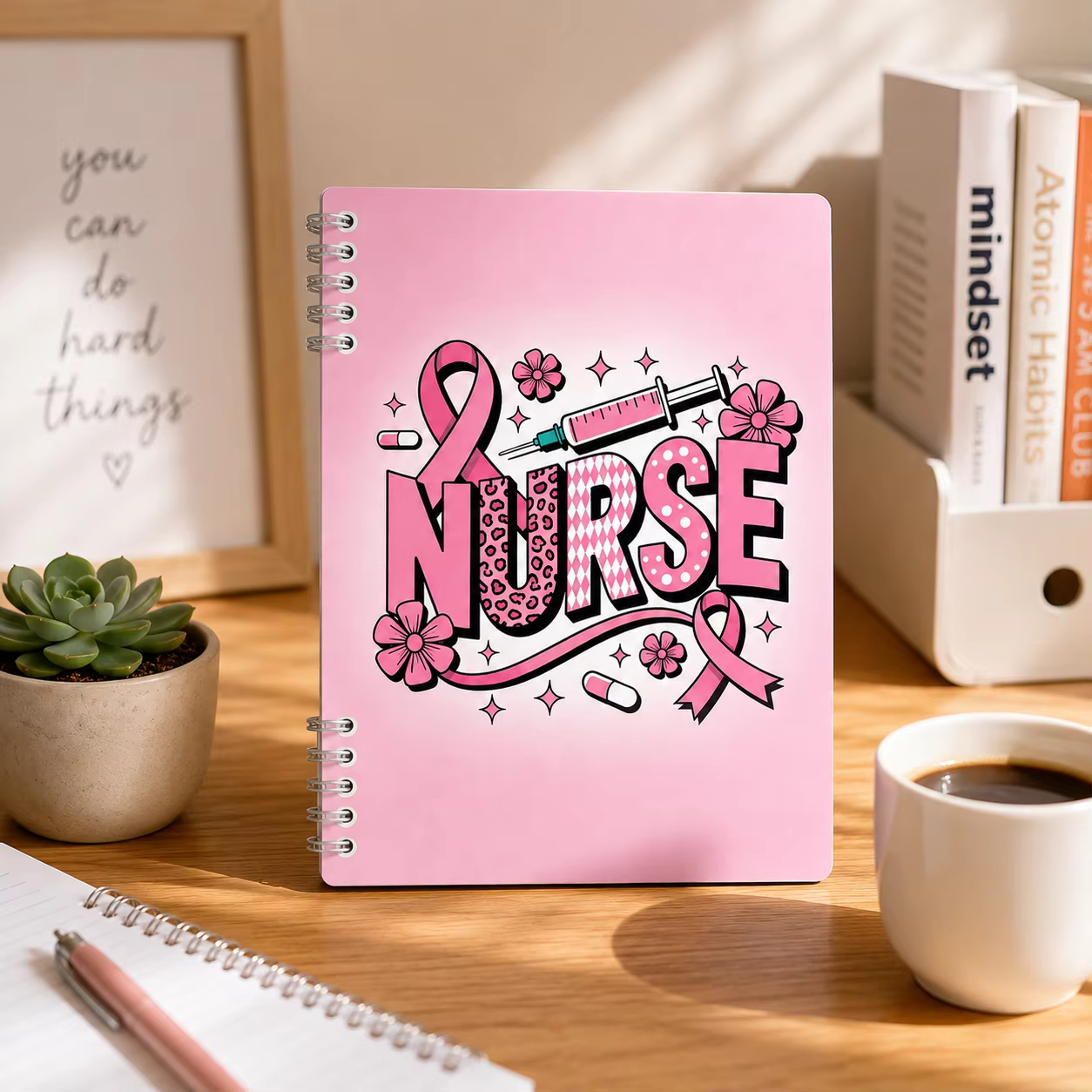 Carnet à spirale rose pour infirmières, 120 pages, journal médical mignon, planificateur pour étudiants en soins infirmiers, femmes, cadeau pour l'école et le bureau