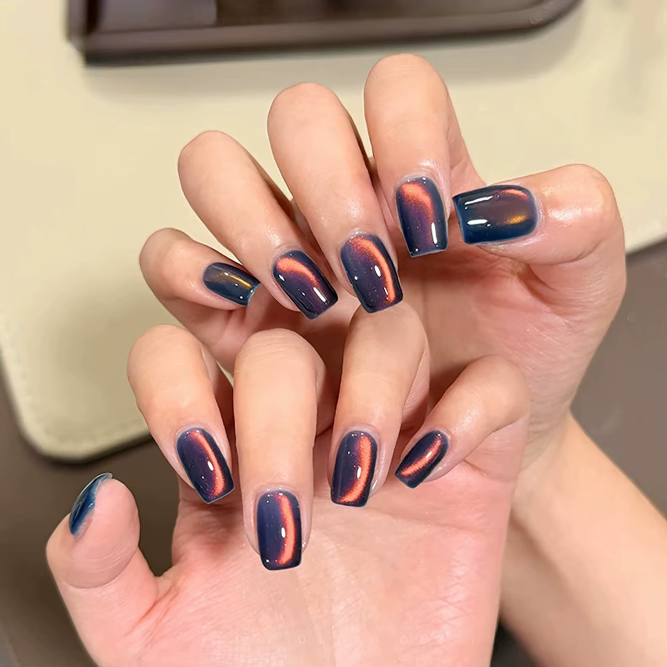 1-12 pièces WS automne hiver ongles mer coucher de soleil ambre bleu or Linght cristal verre perle oeil de chat Gel