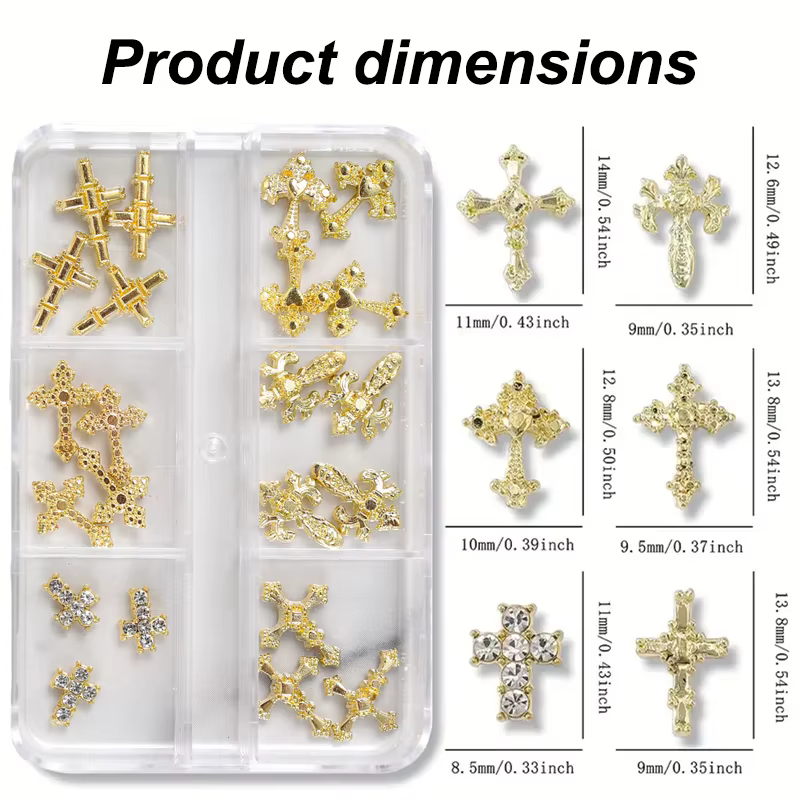 Ensemble de breloques croix pour ongles - Pierres 3D en alliage avec strass