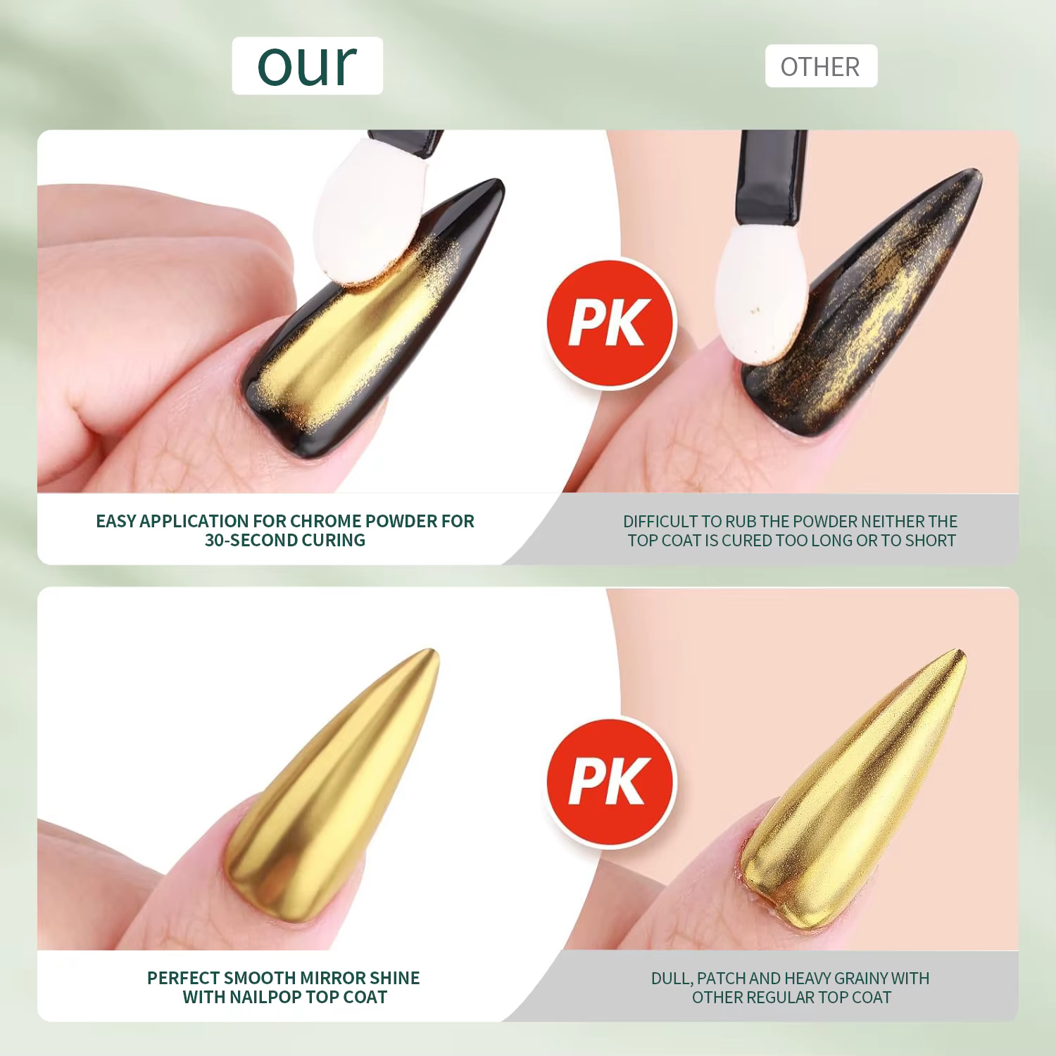 Nailpop Chrome poudre couche de finition haute brillance couche de finition Gel scellant pour ongles longue durée facile à utiliser lampe UV Dip bricolage Salon Art Designs
