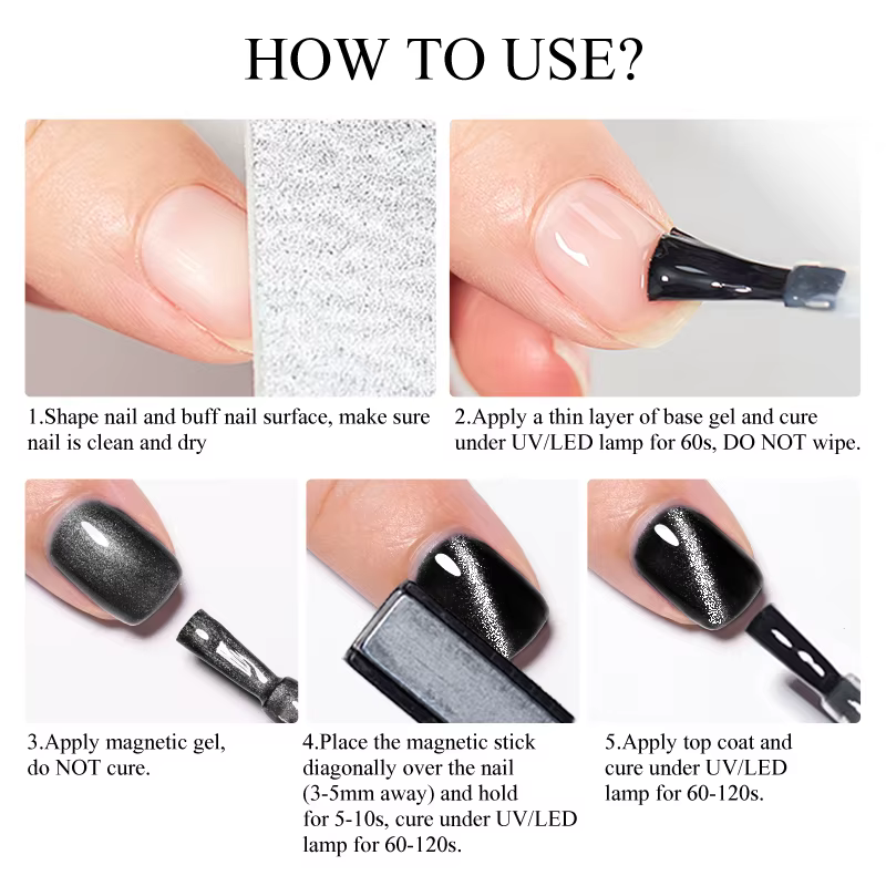 Vernis à ongles semi-permanent en gel magnétique noir cristal 7 ml