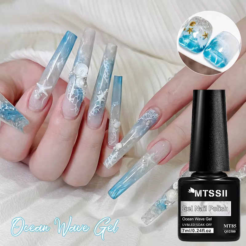 Vernis à ongles gel 7ml effet vague océanique, blanc laiteux, pour nail art DIY, gel semi-permanent effet marbre, soak-off