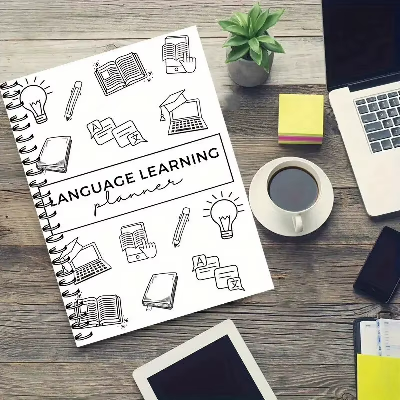 Planificateur d'apprentissage des langues, carnet de vocabulaire et de grammaire avec bûches hebdomadaires et mensuelles, carnet de vocabulaire