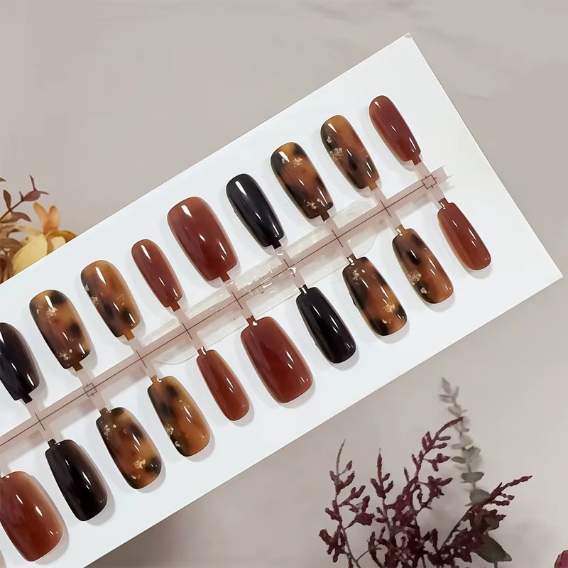 30 pièces presse sur ongles automne hiver Caramel ambre ombrage décoration portable faux